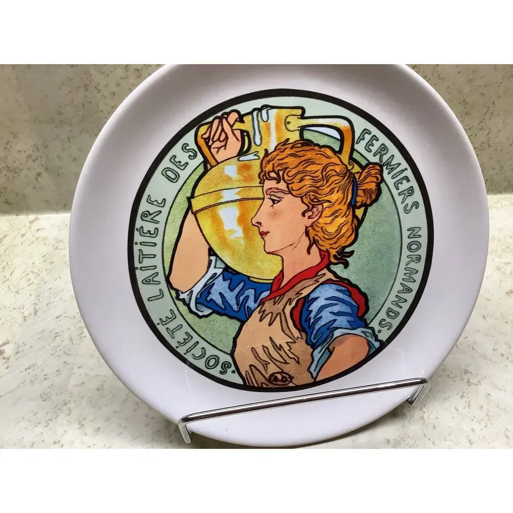 French Milk Maid Plates Art Nouveau Style Set of 4 Cheese Plates - all different